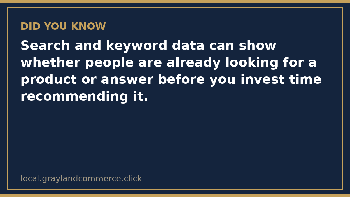 Illustrated fact card noting that search data can show whether people are already looking before you invest