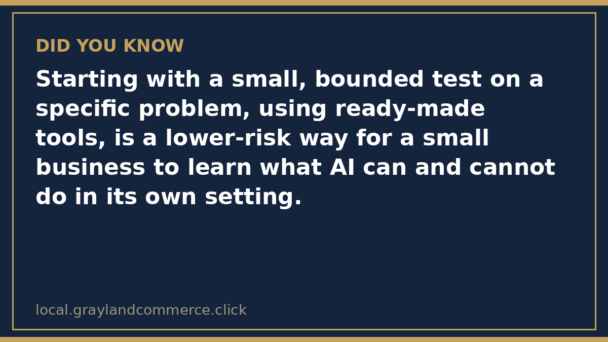 Illustrated fact card noting that a small bounded test is a lower-risk way to learn what AI can do