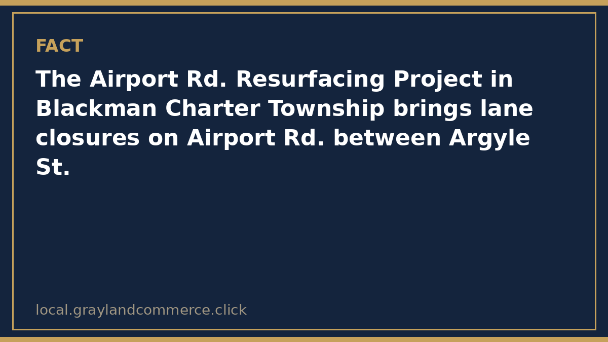 Fact card: Airport Road resurfacing between Argyle Street and County Farm Road in Blackman Township is anticipated to be completed by November 15, 2026