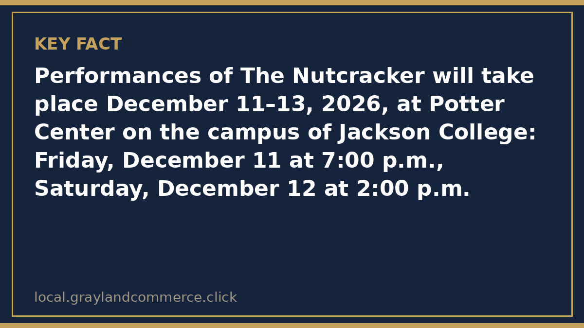 Fact card: Nutcracker performances December 11 to 13, 2026 at Potter Center in Jackson, Michigan