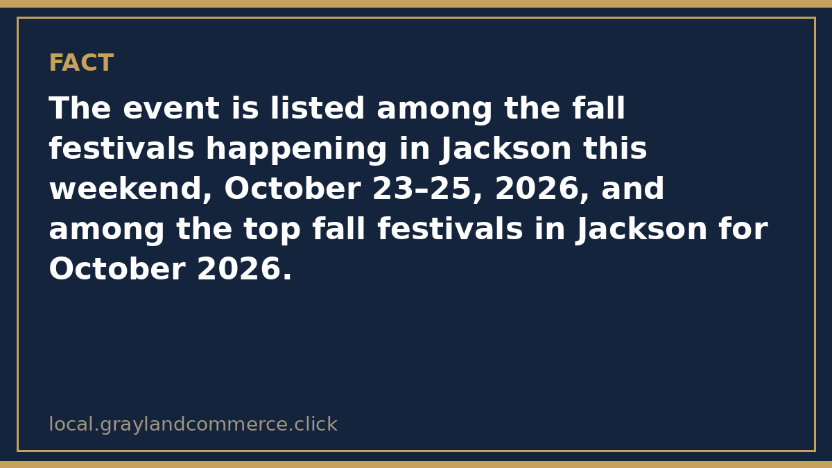 Fact card: the Family Fall Fest and Chili Cookoff is listed among the fall festivals happening in Jackson this weekend, October 23 to 25, and among Jackson's top fall festivals for October