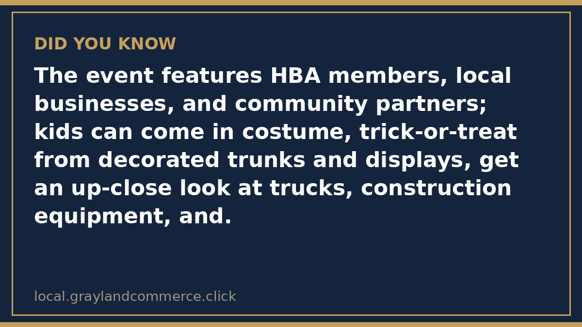Fact card: admission to the HBA Trunk or Treat and Touch a Truck is completely free and open to everyone, per the event listing