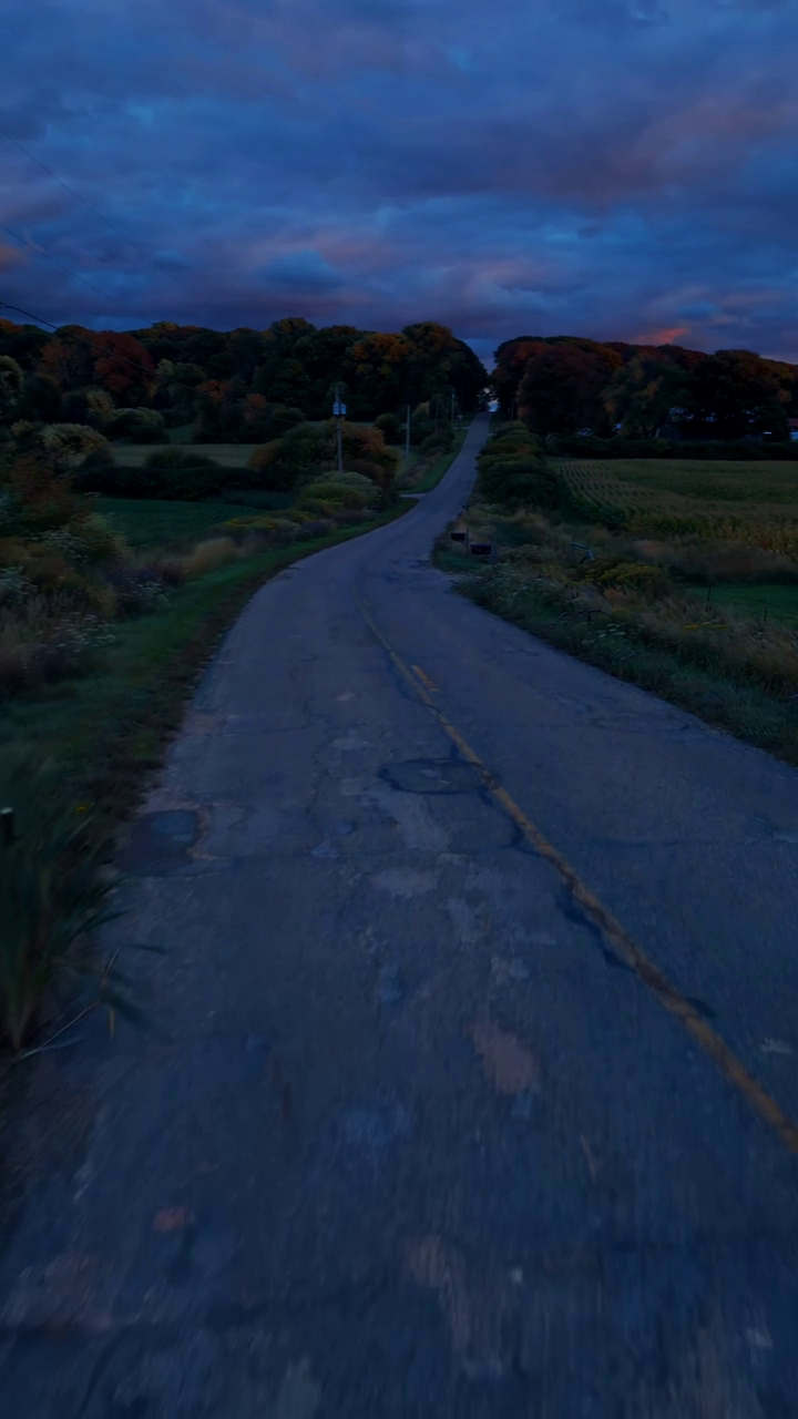 Rural township road at dusk