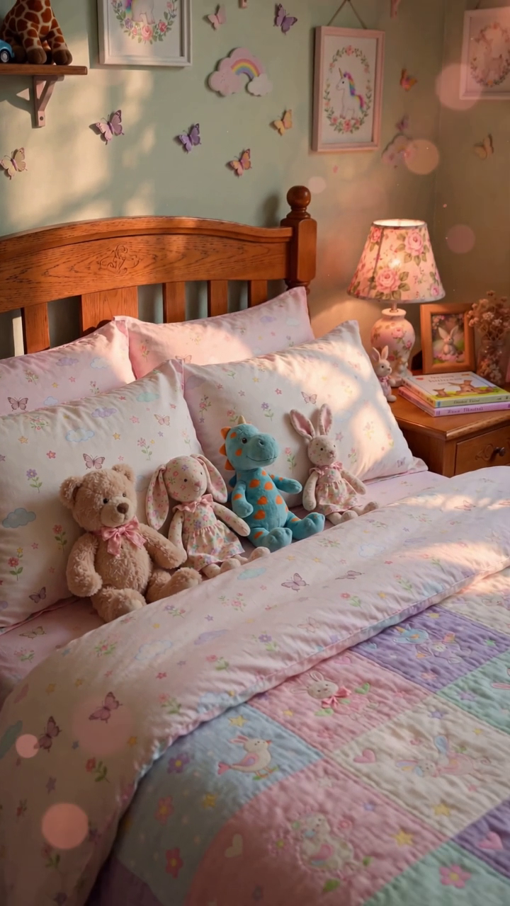 A newly built wooden bed in a child's bedroom