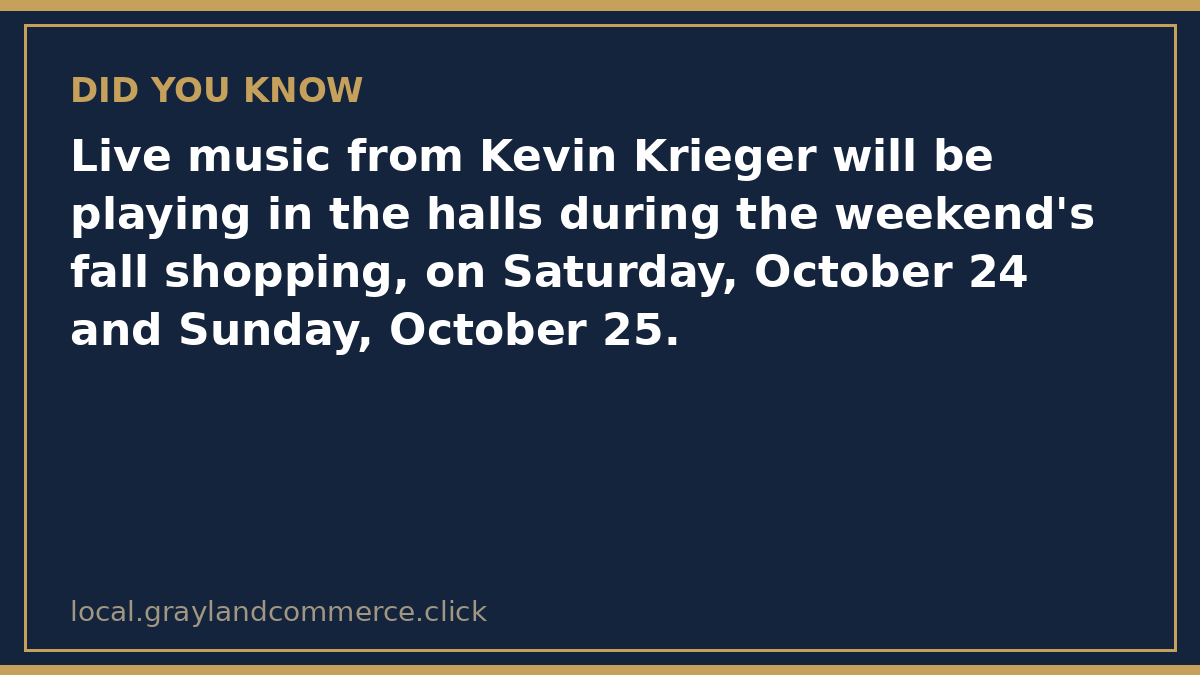 Fact card: live music from Kevin Krieger plays in the halls during the Weekend of Pumpkins, and Happy Camper Cafe serves coffee, cider and snacks on Sunday, October 25