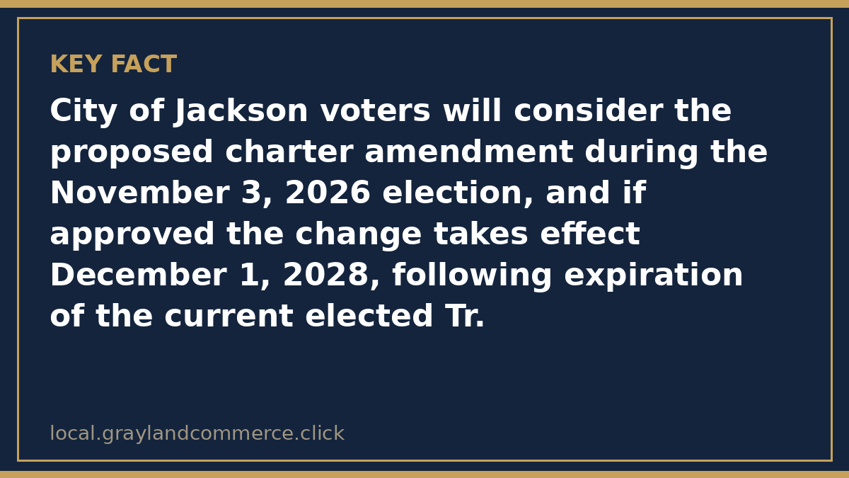 Fact card: Jackson voters consider the treasurer charter amendment on November 3, 2026, with any change effective December 1, 2028