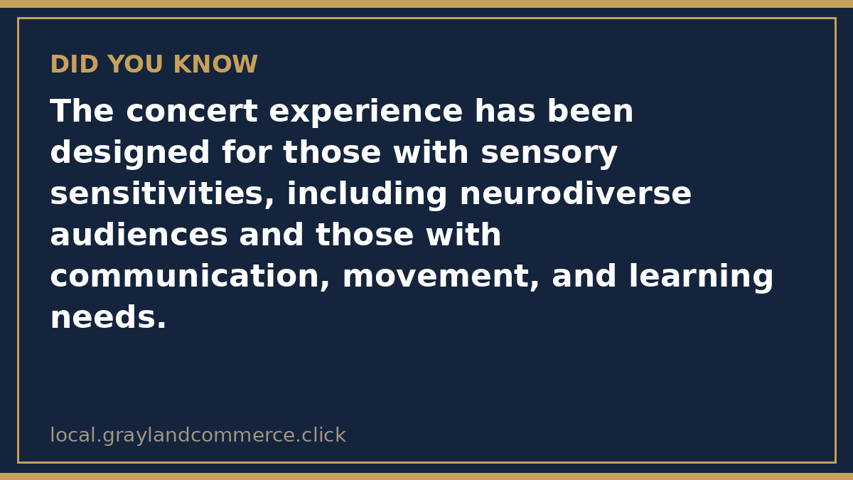 Fact card: the concert is designed for those with sensory sensitivities, including neurodiverse audiences and those with communication, movement, and learning needs