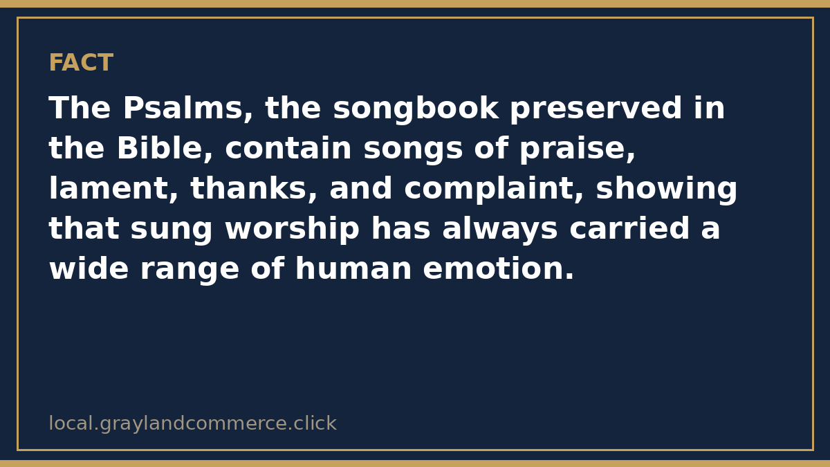 Fact card: the Psalms contain songs of praise, lament, thanks, and complaint, showing sung worship has always carried a wide range of human emotion